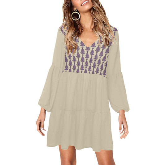 Buddha Pattern Boho Dress Grey