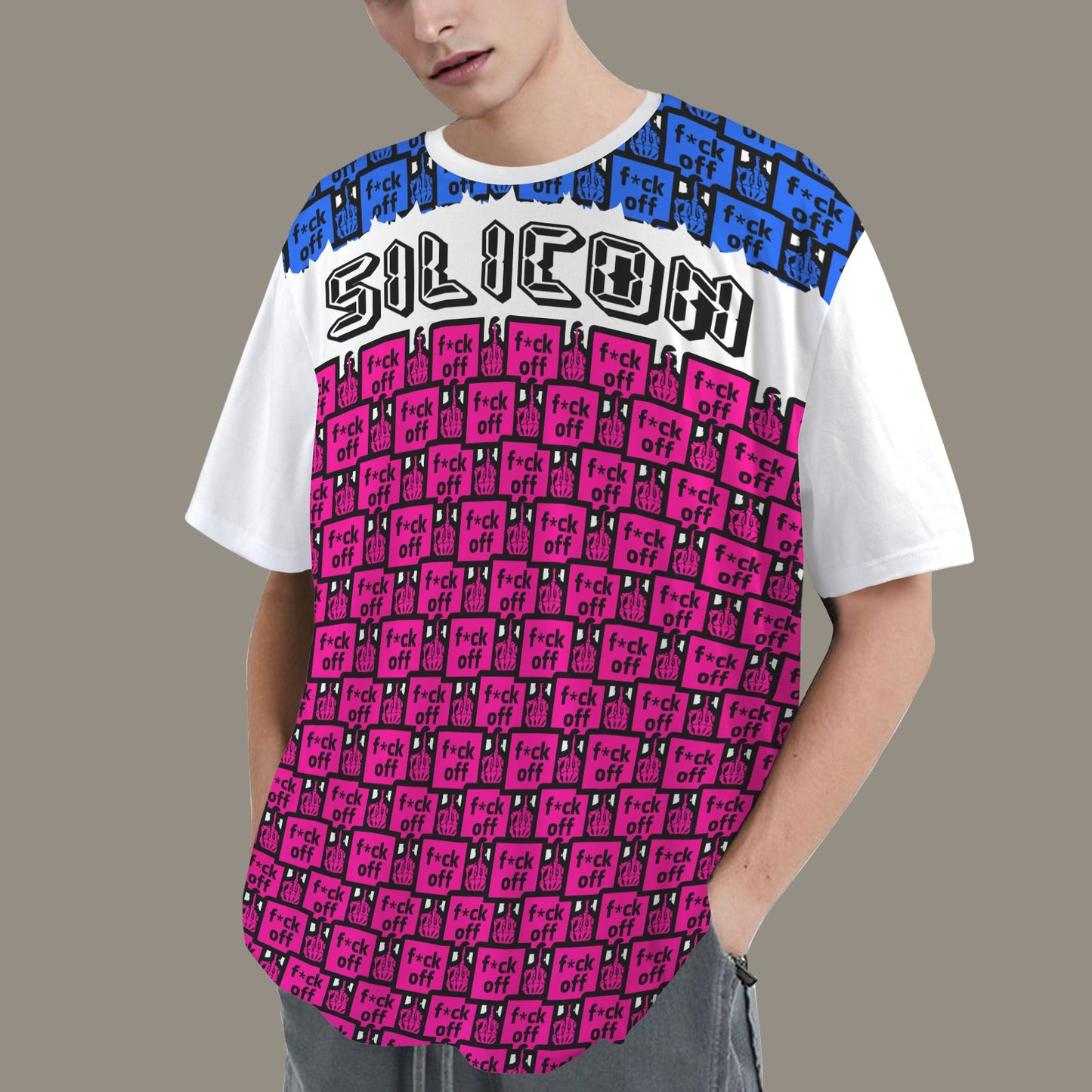 FUCK OFF SILICON PINK BLUE WHITE T-SHIRT