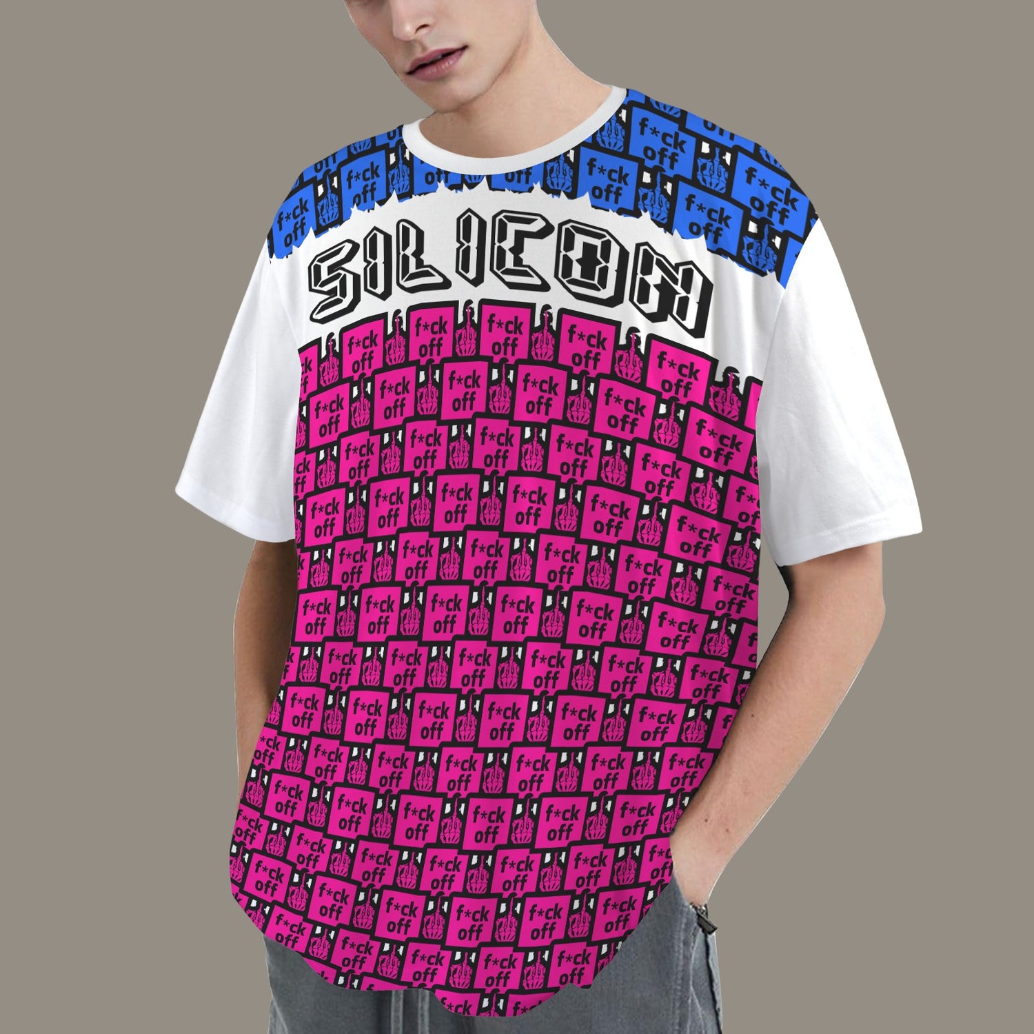 FUCK OFF SILICON PINK BLUE WHITE T-SHIRT