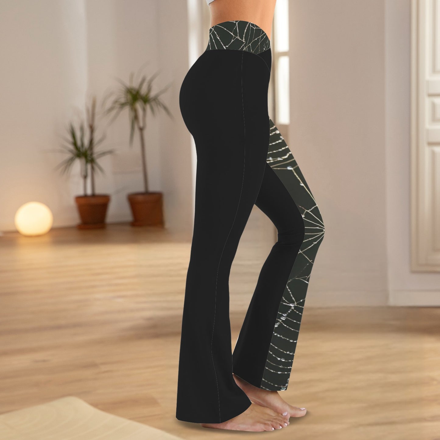 Tummy Control Cross Waist Pants Black Spiderweb