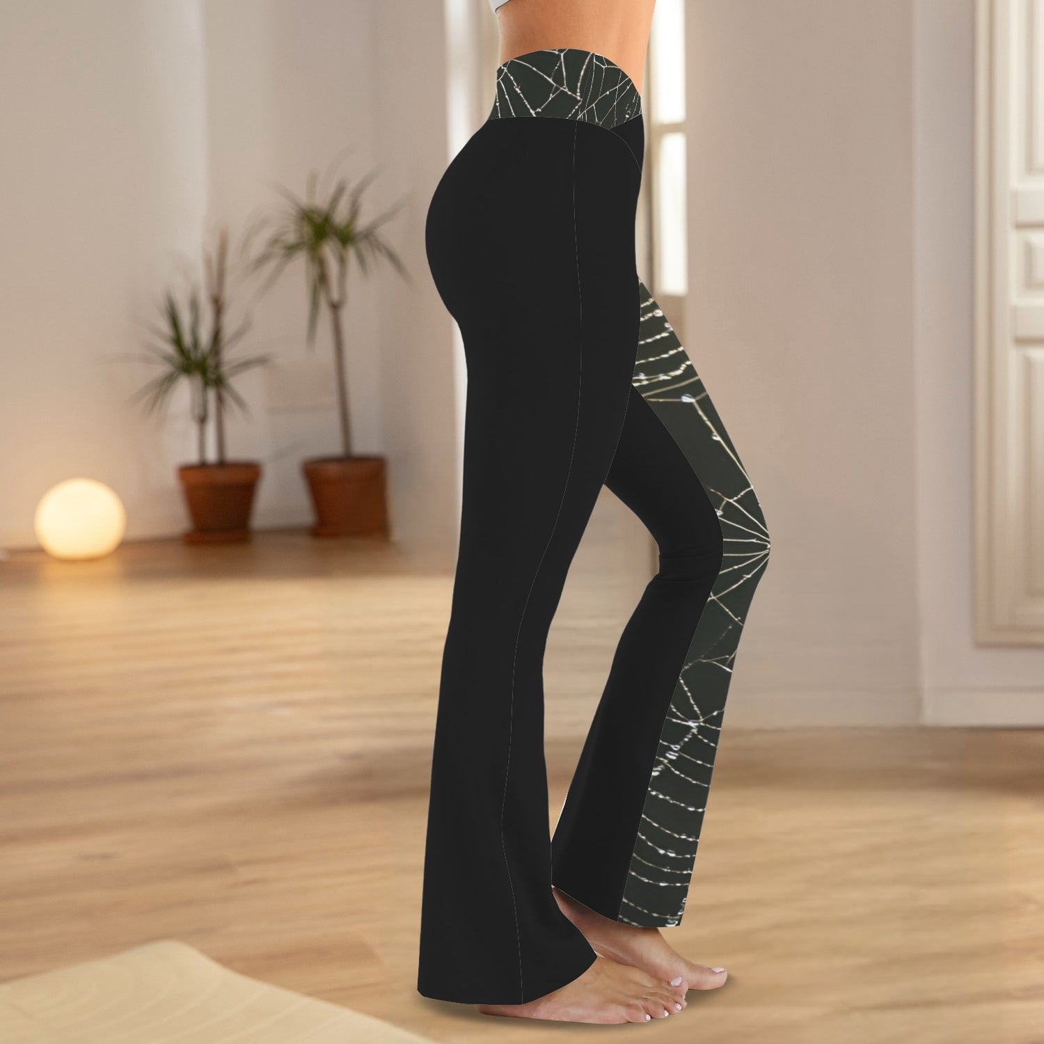 Tummy Control Cross Waist Pants Black Spiderweb