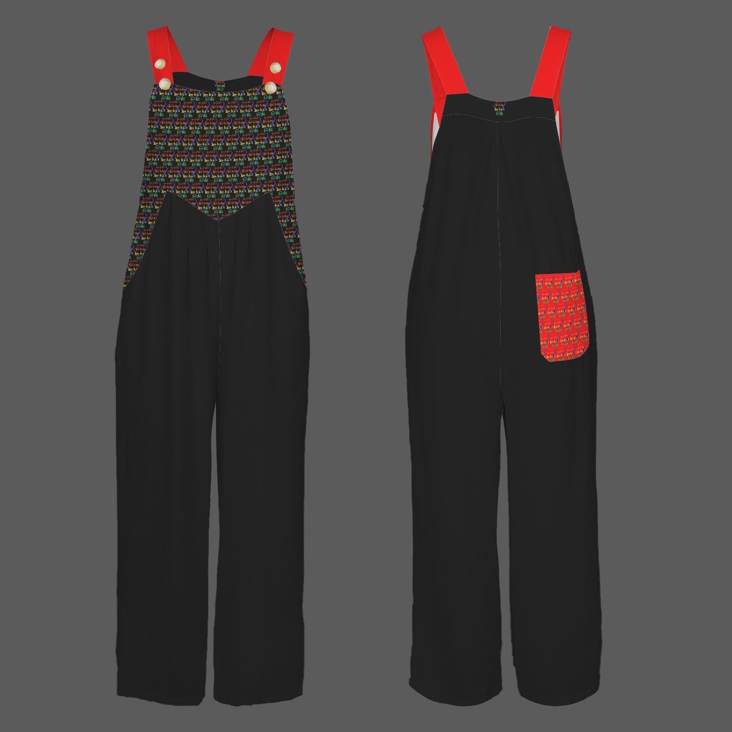 LINFA Little Hearts Jumpsuit Black Red Stripes Pocket