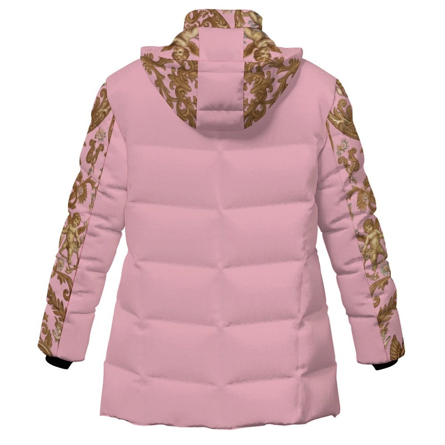 All-Over Print Women's Stand Collar Hooded Zipper Puffer Coat