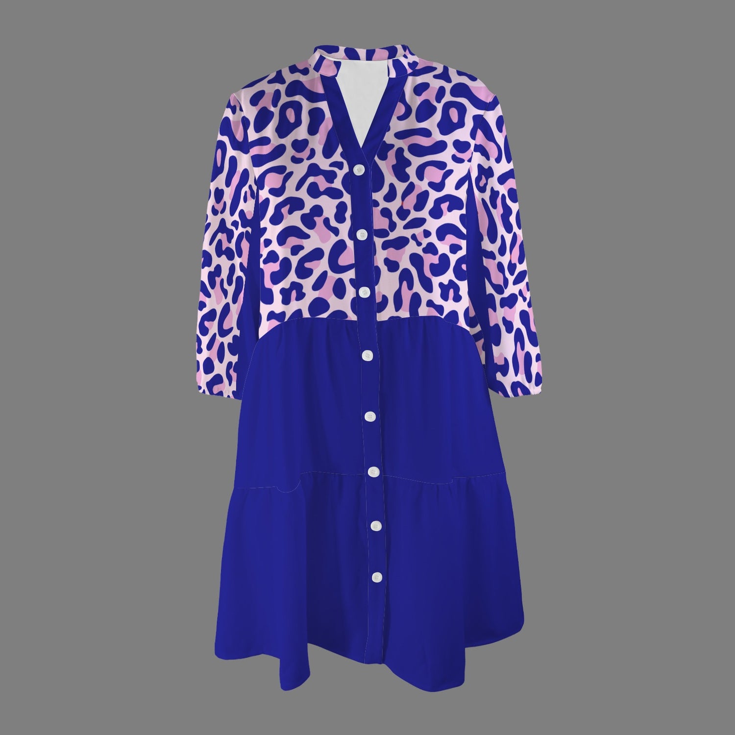Pink Blue Leopard Front Button Dress