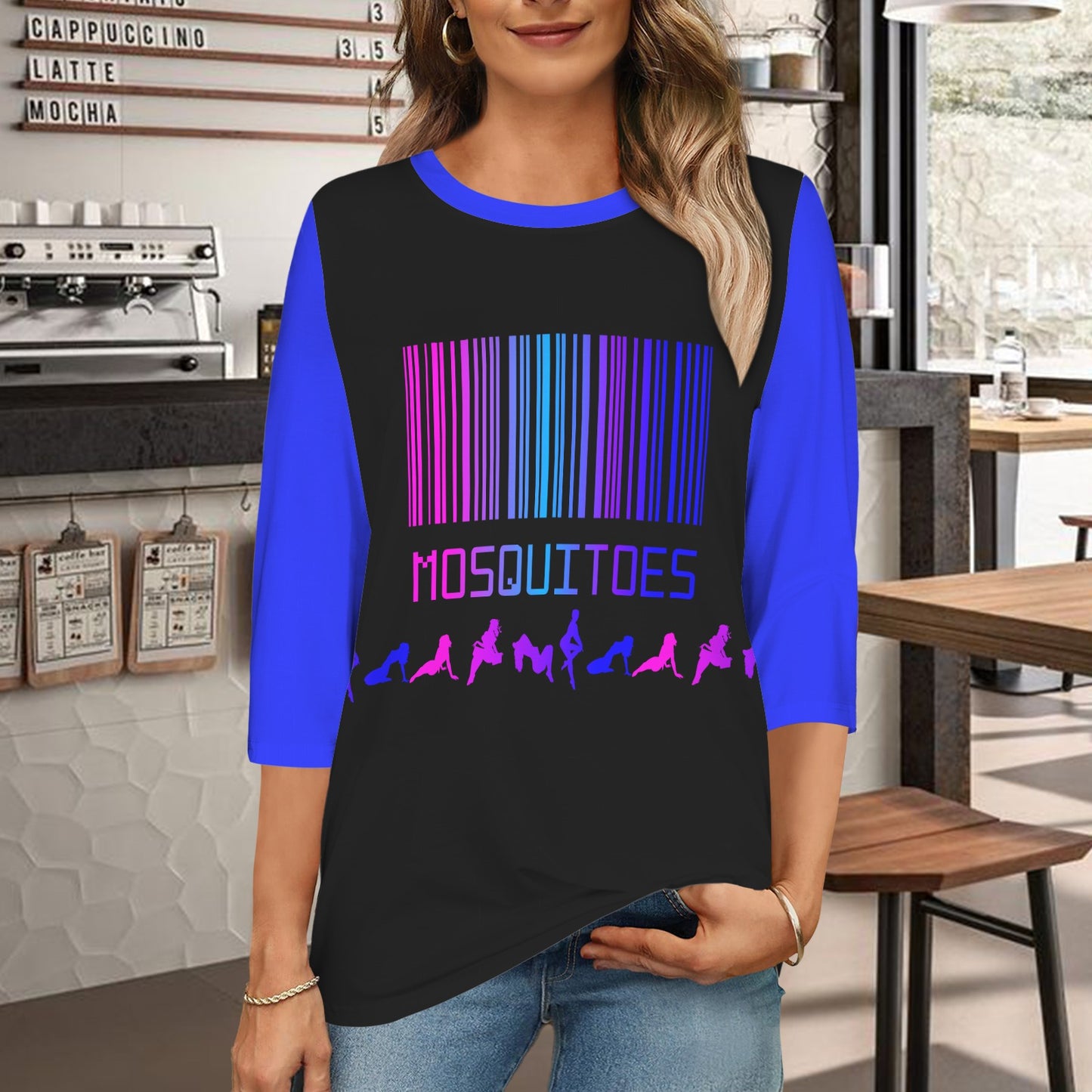 Mosquitoes Bar Code T Shirt Black Blue Sleeve