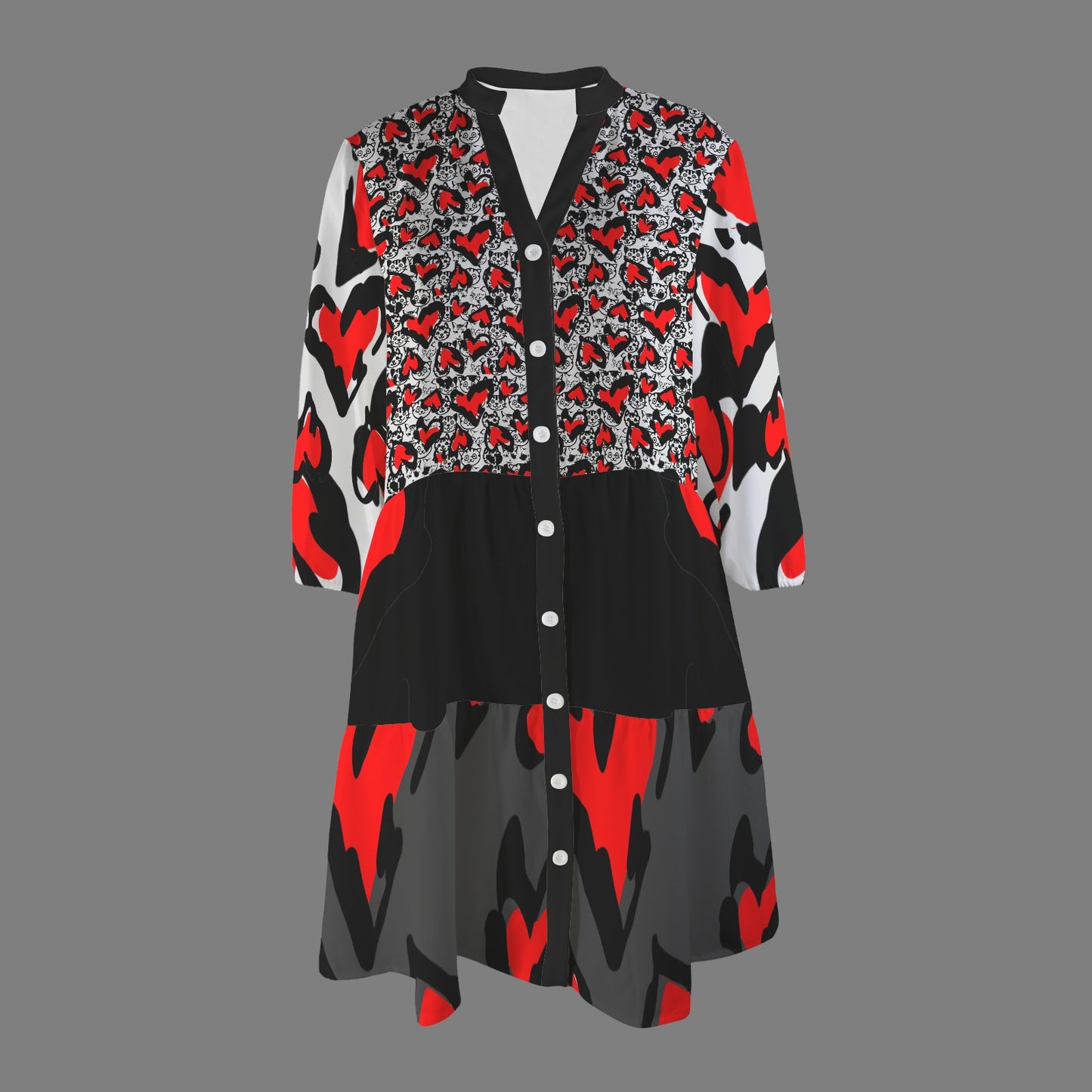 Love Kitties Dress Light Grey Black Charcoral Black Collar