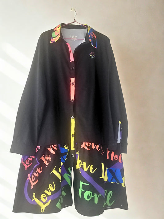 LINFA LAPEL COLLAR T-SHIRT DRESS LONG SLEEVE BLACK