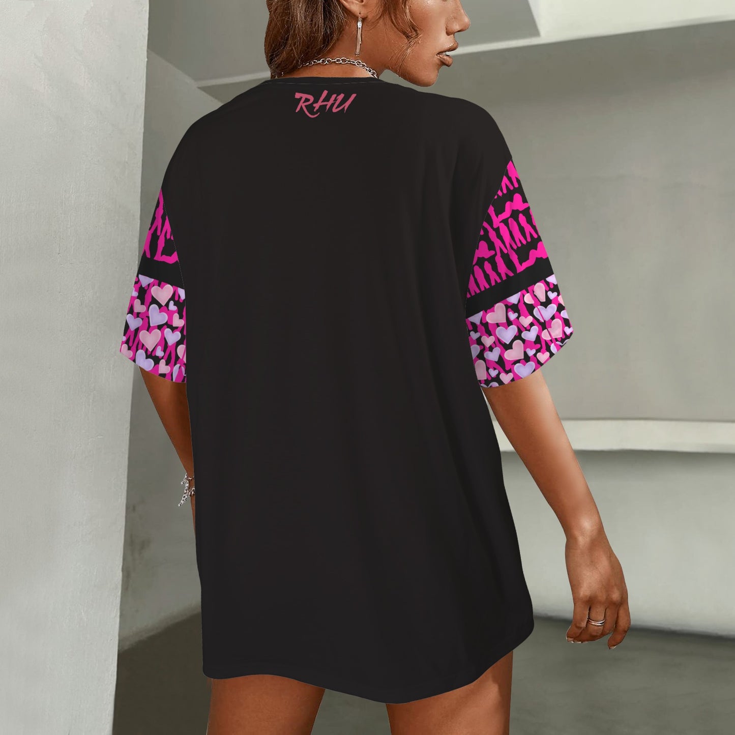 Mosquitoes Small Hearts T-shirt Hot Pink Black V2