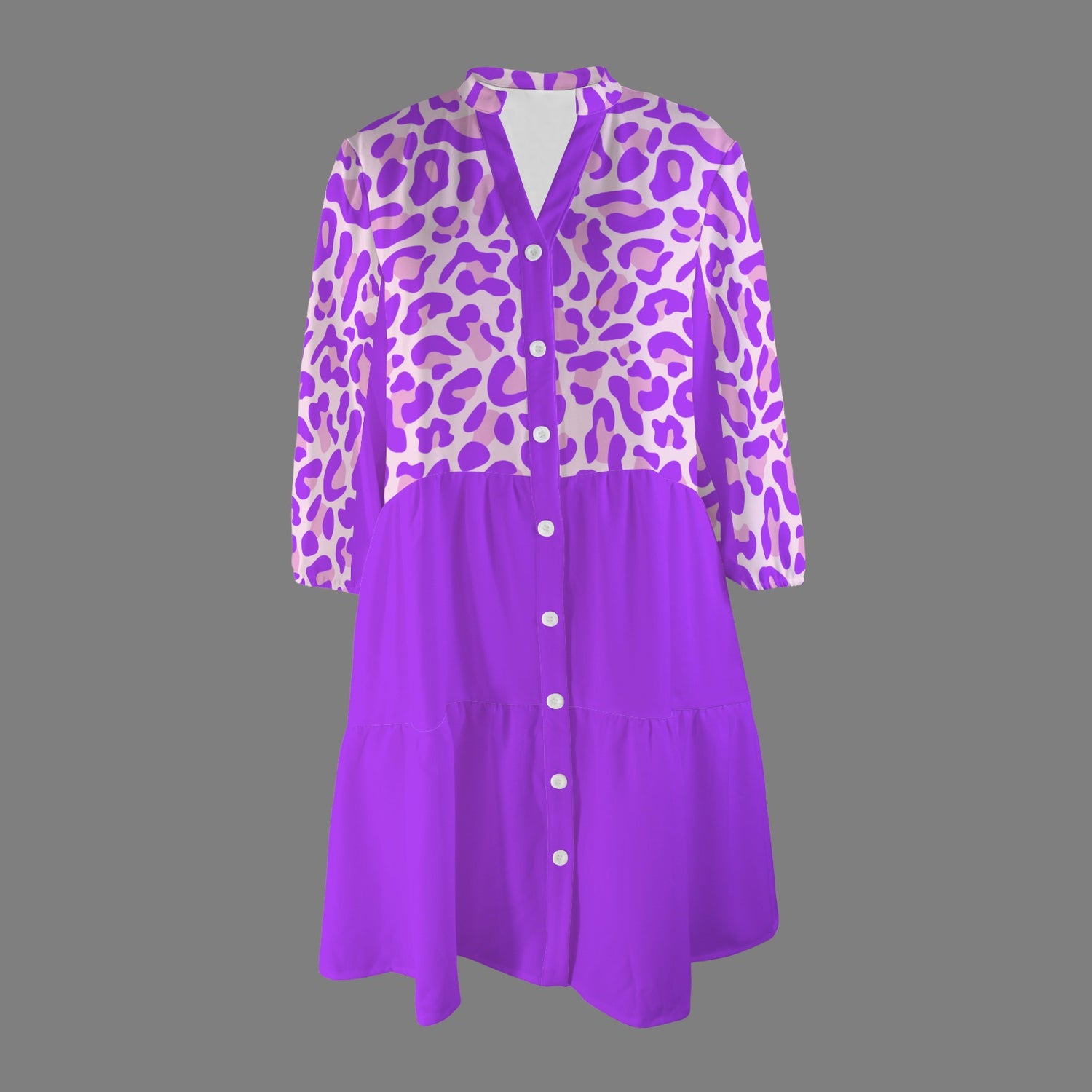 Pink Bright Violet Leopard Front Button Dress