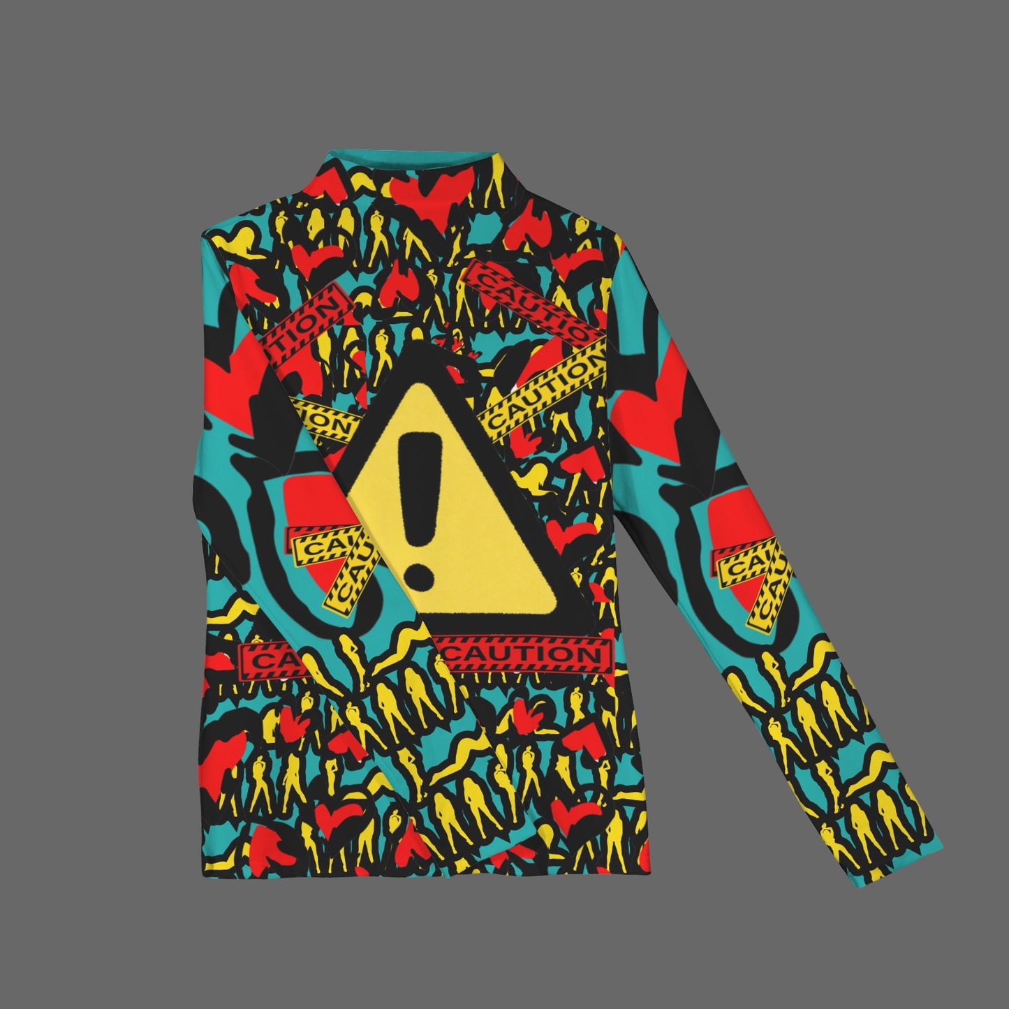 CAUTION Long Sleeve Turtleneck Shirt Torquoise Hearts Mosquitoes