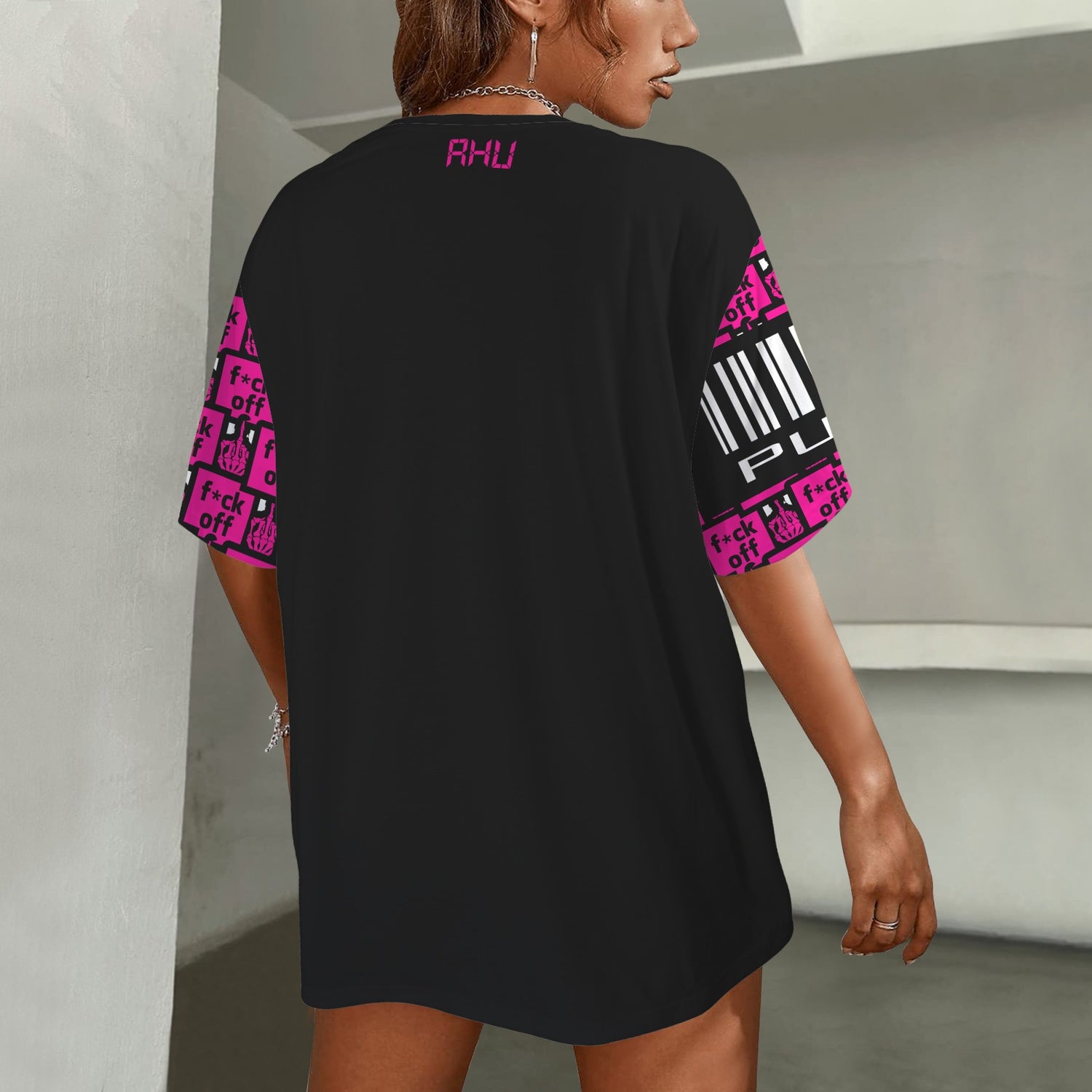 FUCK OFF PUPPETS PINK BLUE BLACK T-SHIRT BARCODE