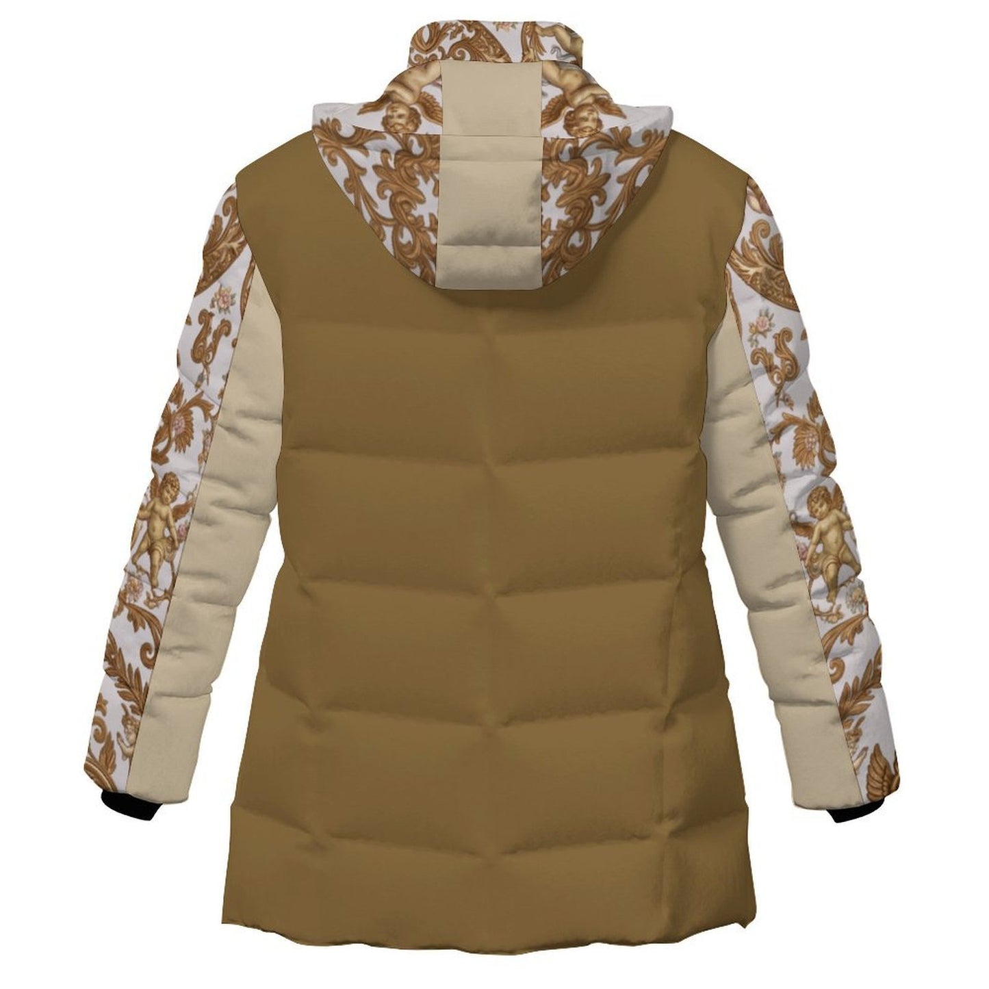 All-Over Print Women's Stand Collar Hooded Zipper Puffer Coat