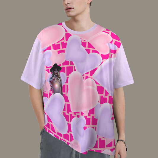 RANSIE FIGURE T-SHIRT -HOT PINK/LILAC WALL & HEARTS - SOLID LILAC BACK