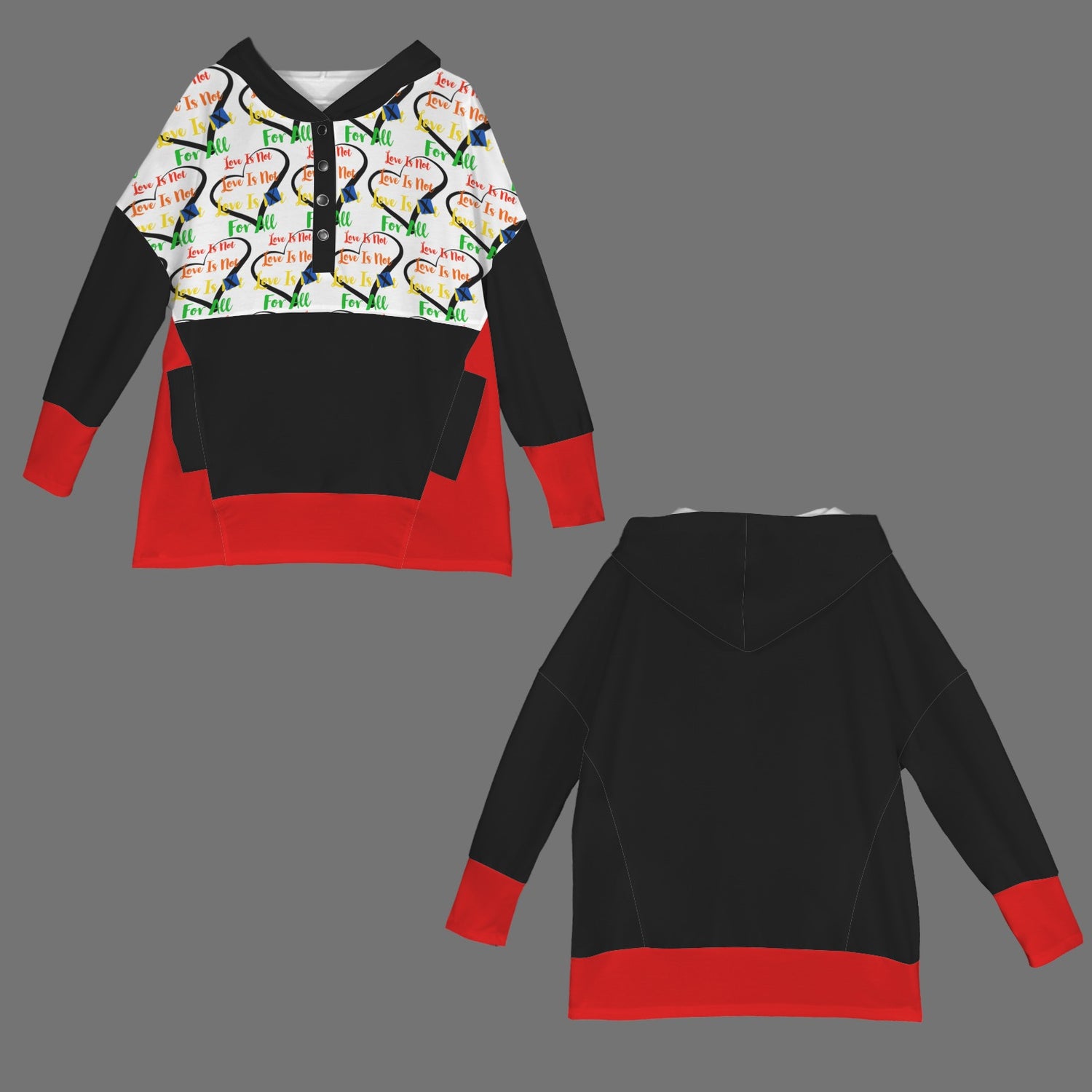 LINFA hoodie LIttle Hearts Black/White/Red