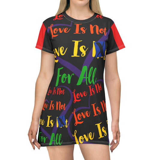 Human Rights LINFA All Over Print T-Shirt Dress Black Red Sleeves