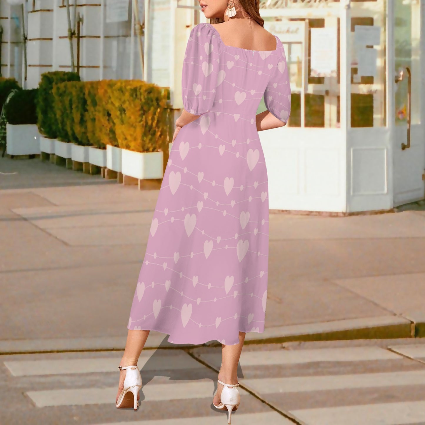 Connected hearts Long Dress Neutral Pink