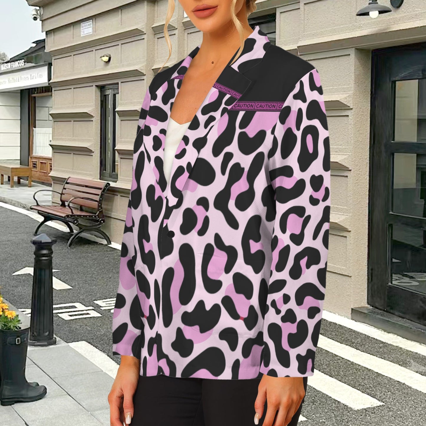 Leopard Jacket Black Pink Caution