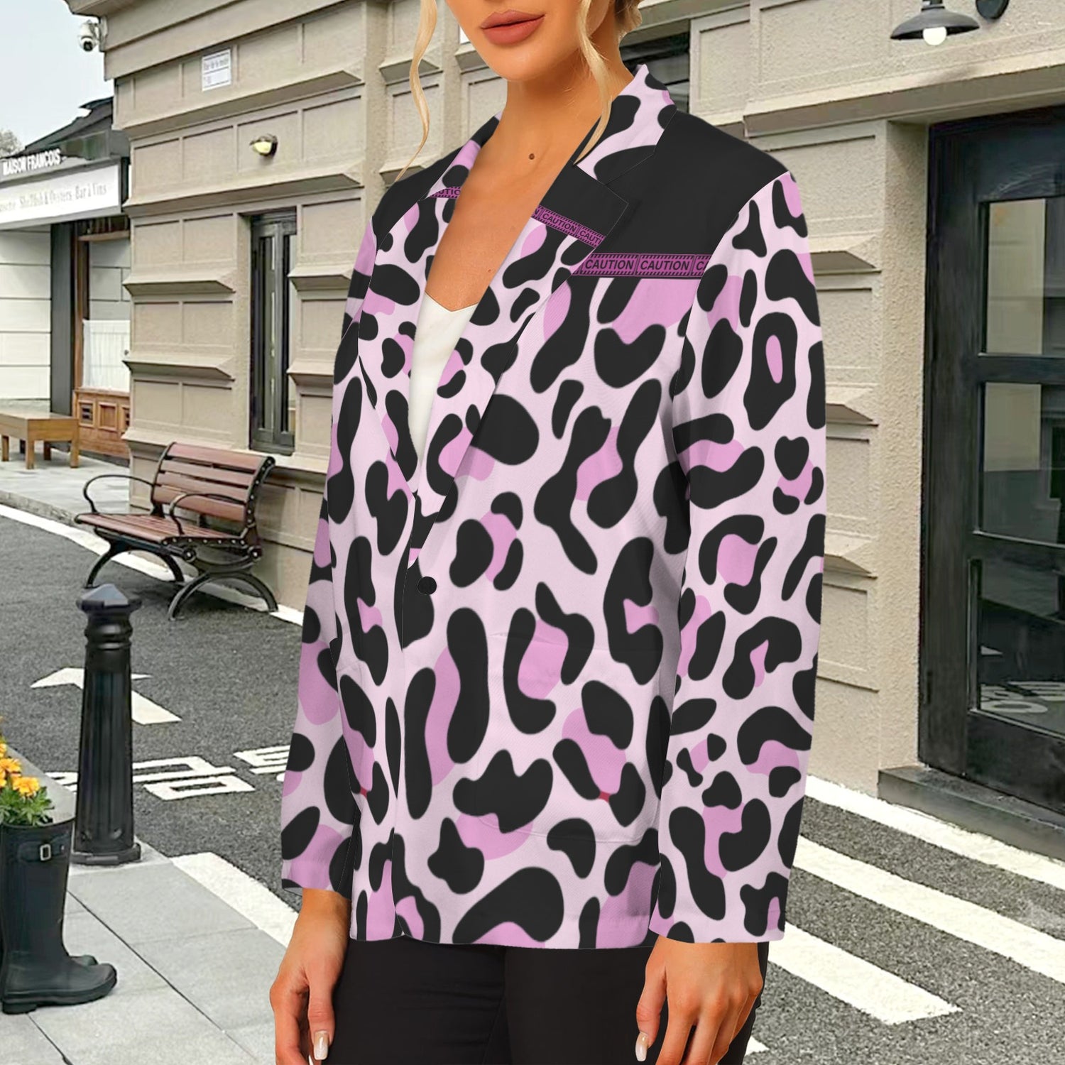 Leopard Jacket Black Pink Caution