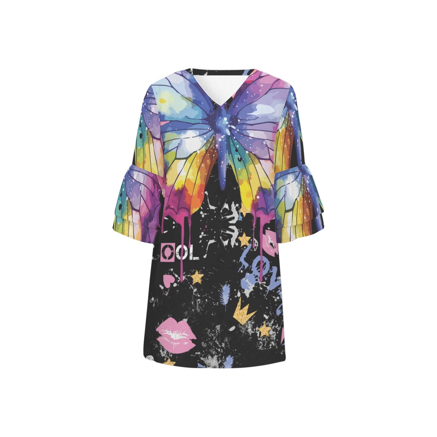 Big Butterfly 3/4 Sleeve Dress writings