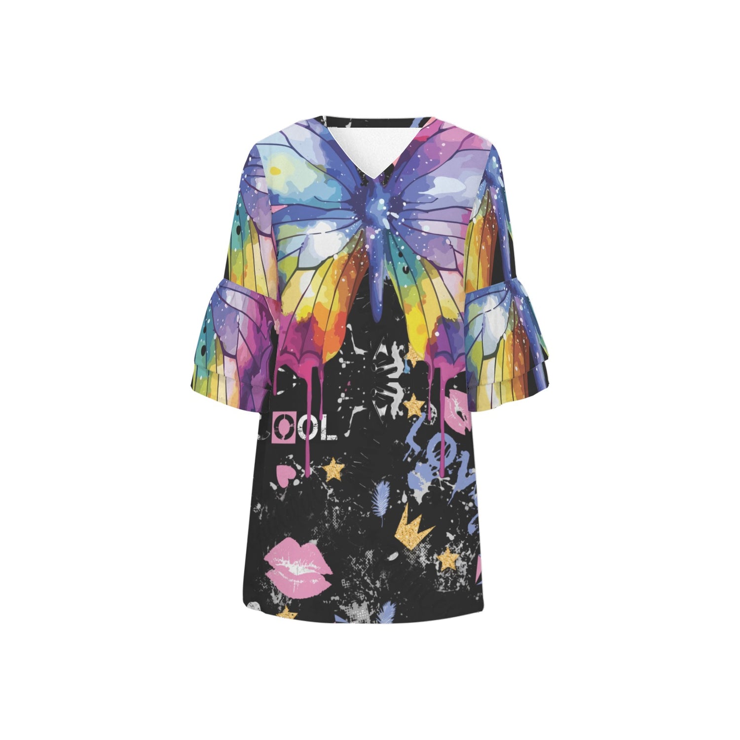 Big Butterfly 3/4 Sleeve Dress writings