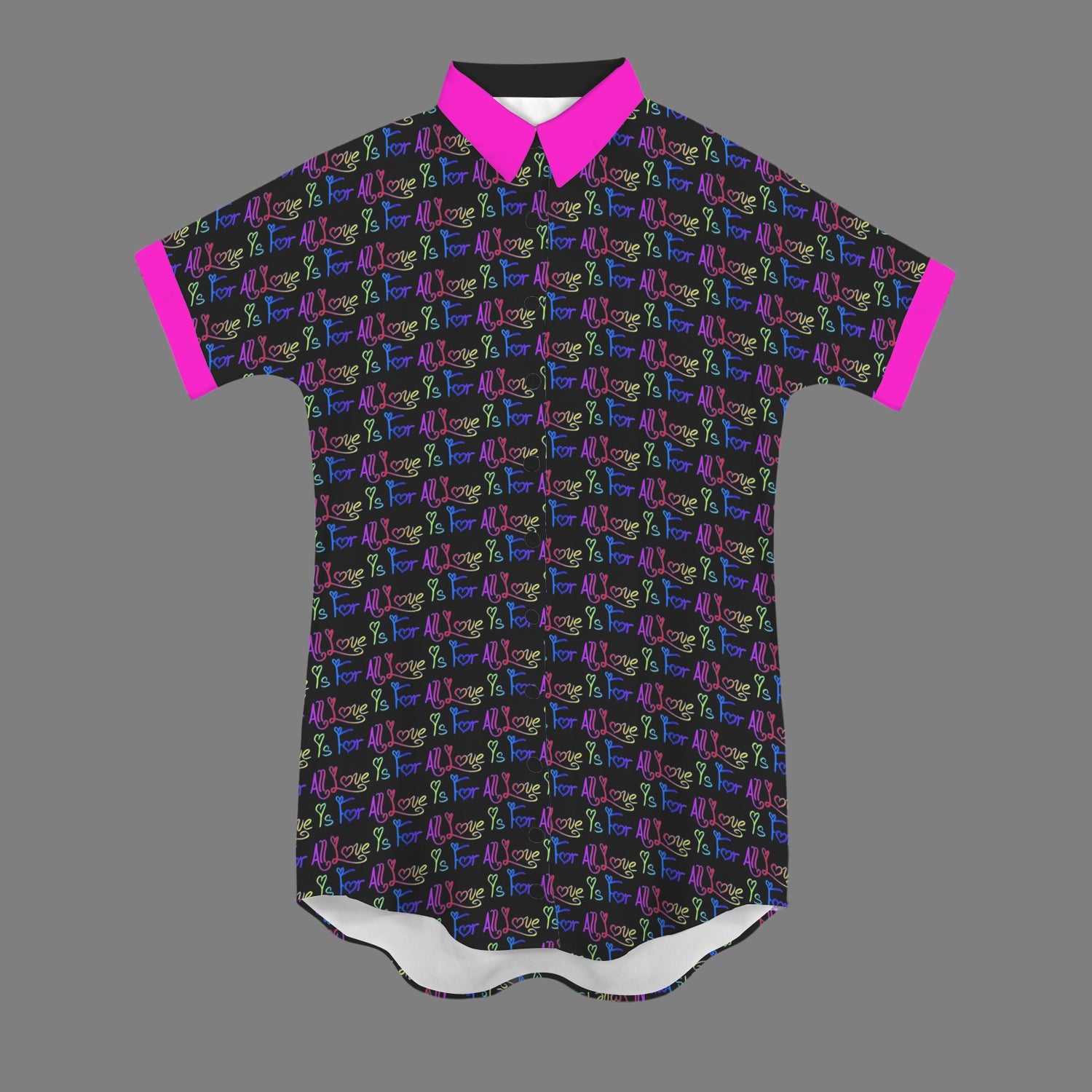 Love Is For All Pattern T Shirt Dress Short Sleeve Black Pink