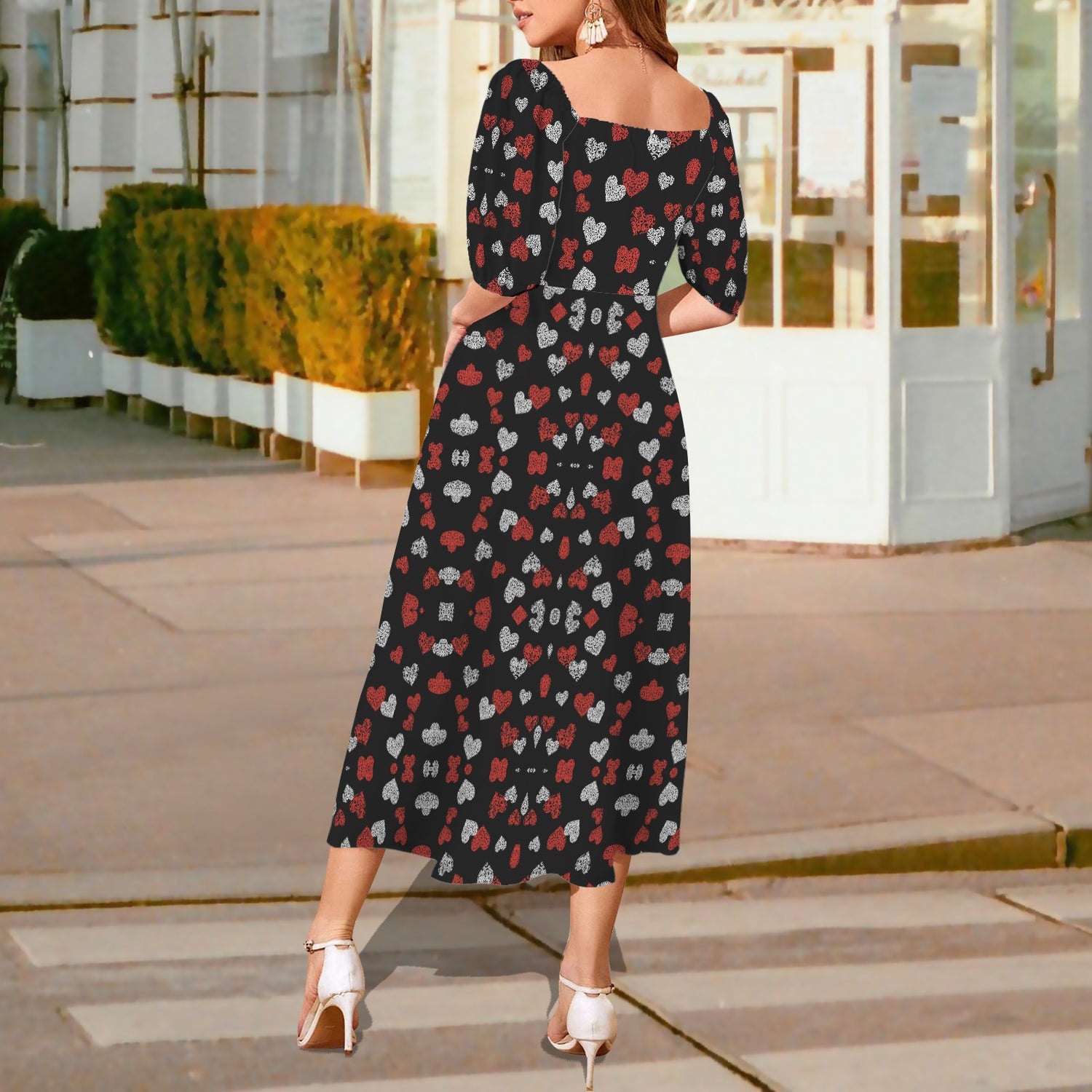 Red White Hearts Long Dress