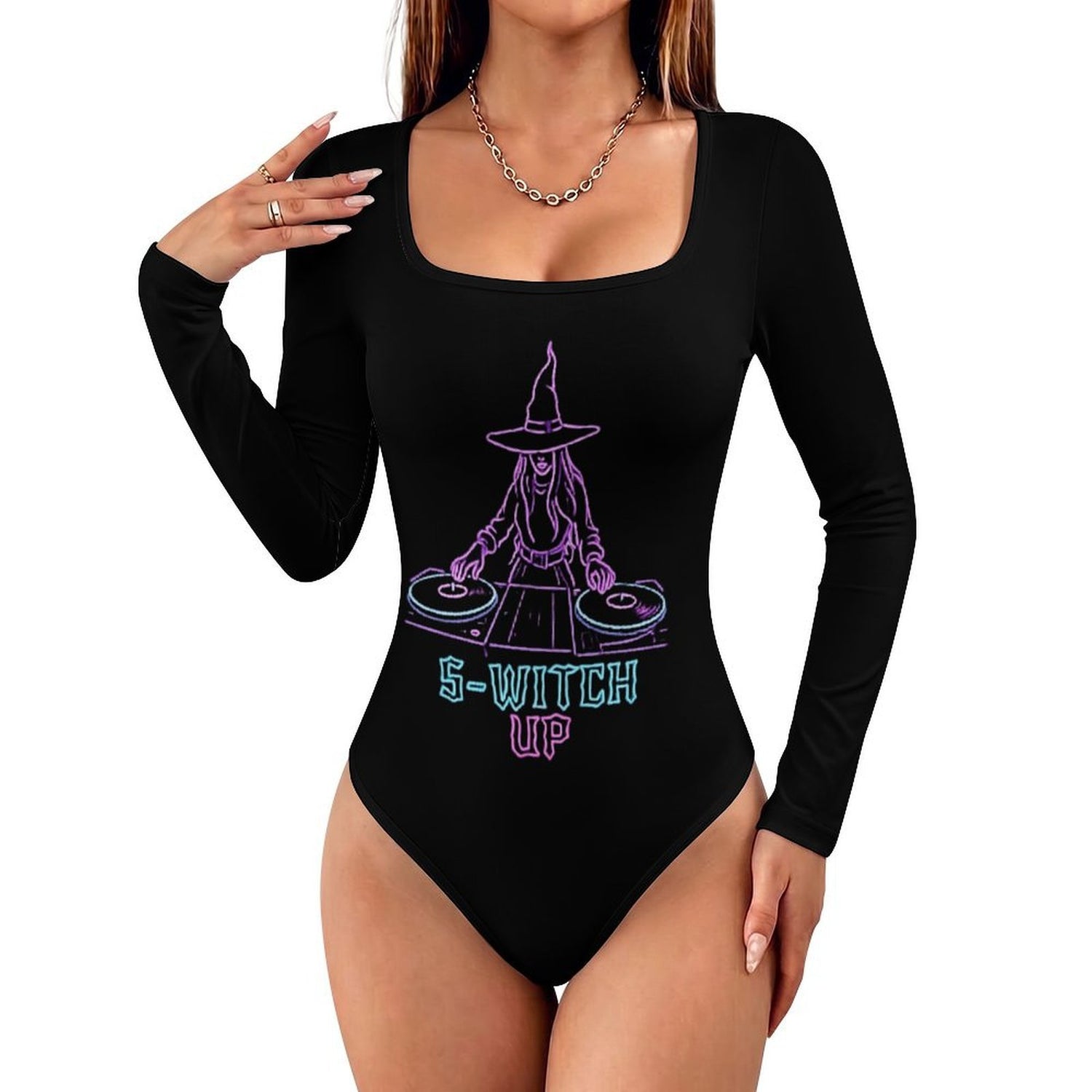 Custom Women's Square Neck Long Sleeved Jumpsuit