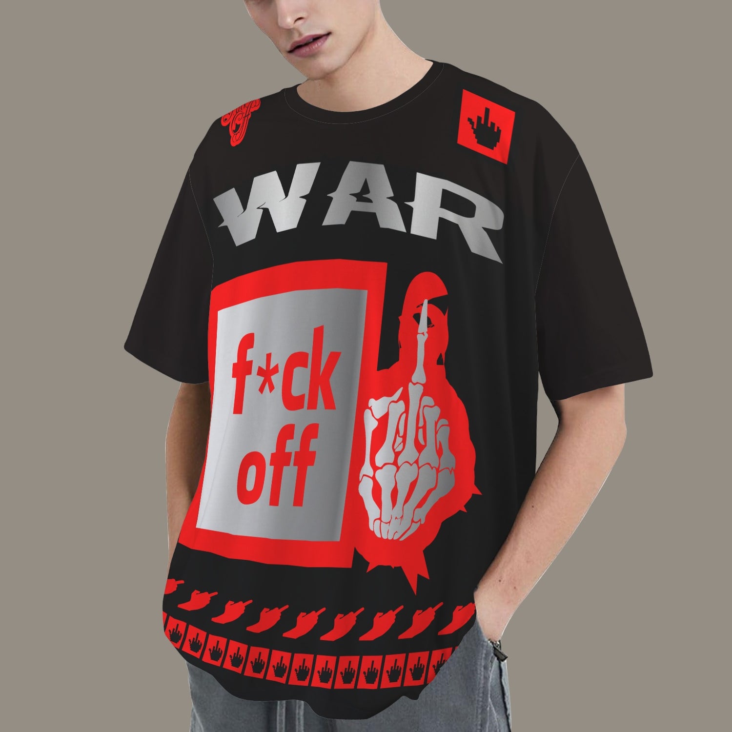 FUCK OFF WAR DISTRESSED T-SHIRT BLACK