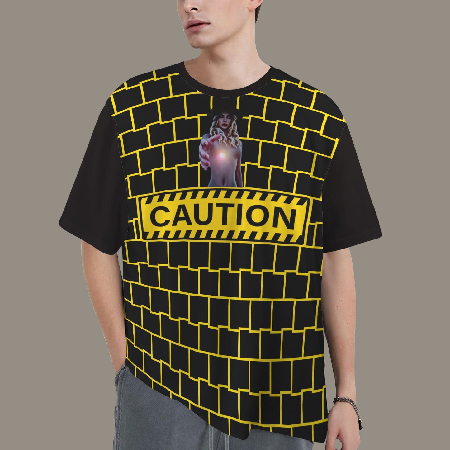 RANSIE FIGURE CAUTION T-SHIRT BLACK - DISTRESSED NEVERLAND