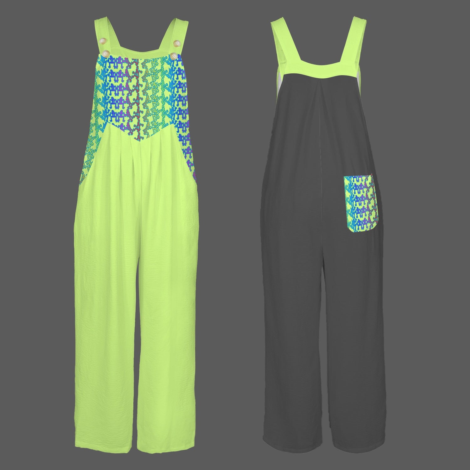 Rainbow Dancing Figures Jumpsuit Pale Green Charcoral