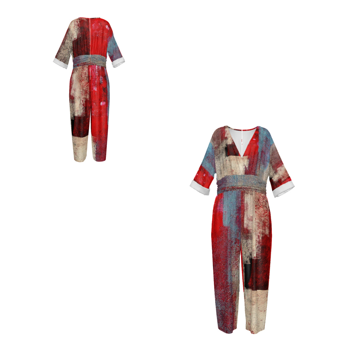 Custom Women's V-Neck Waist-Tied Jumpsuit Set