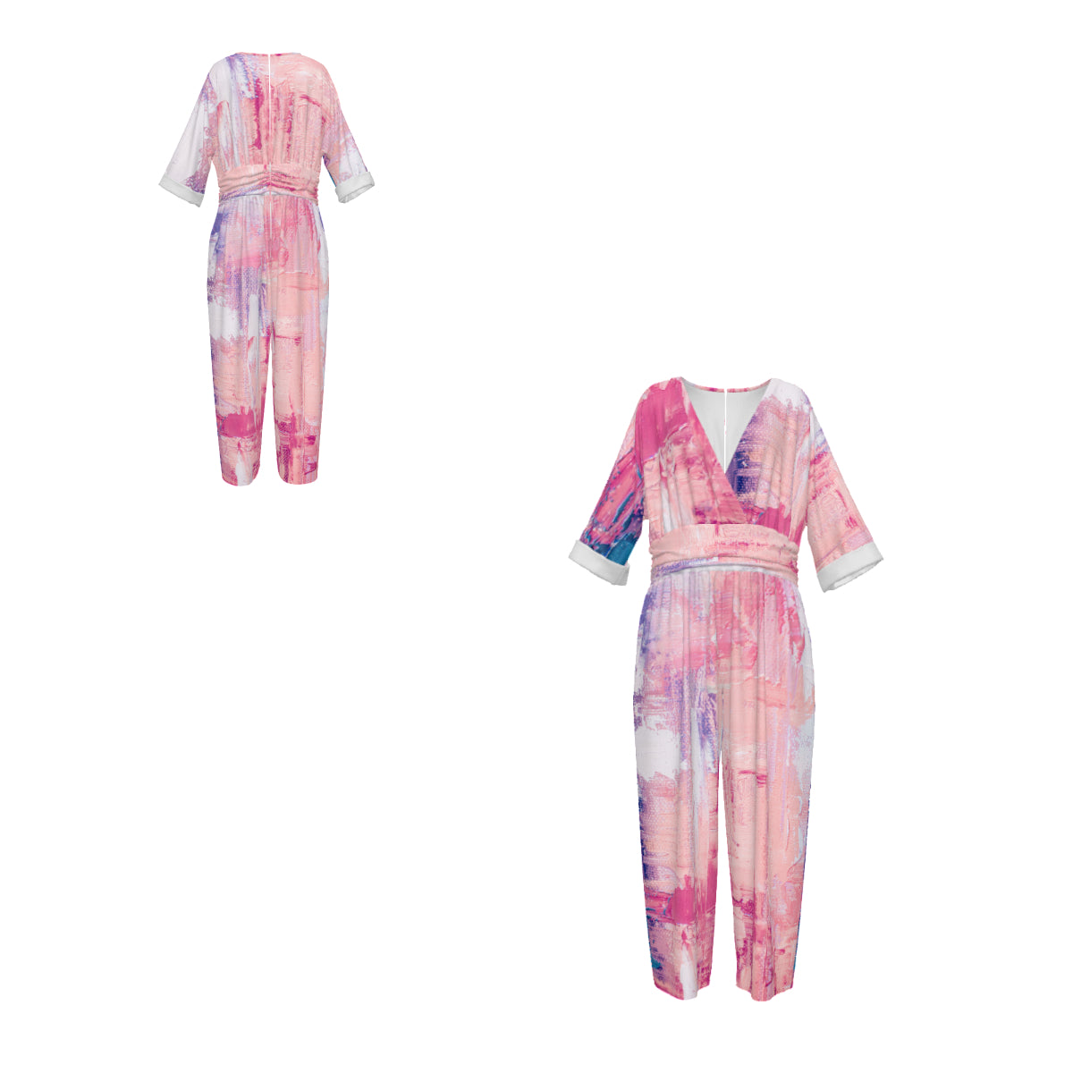 Custom Women's V-Neck Waist-Tied Jumpsuit Set