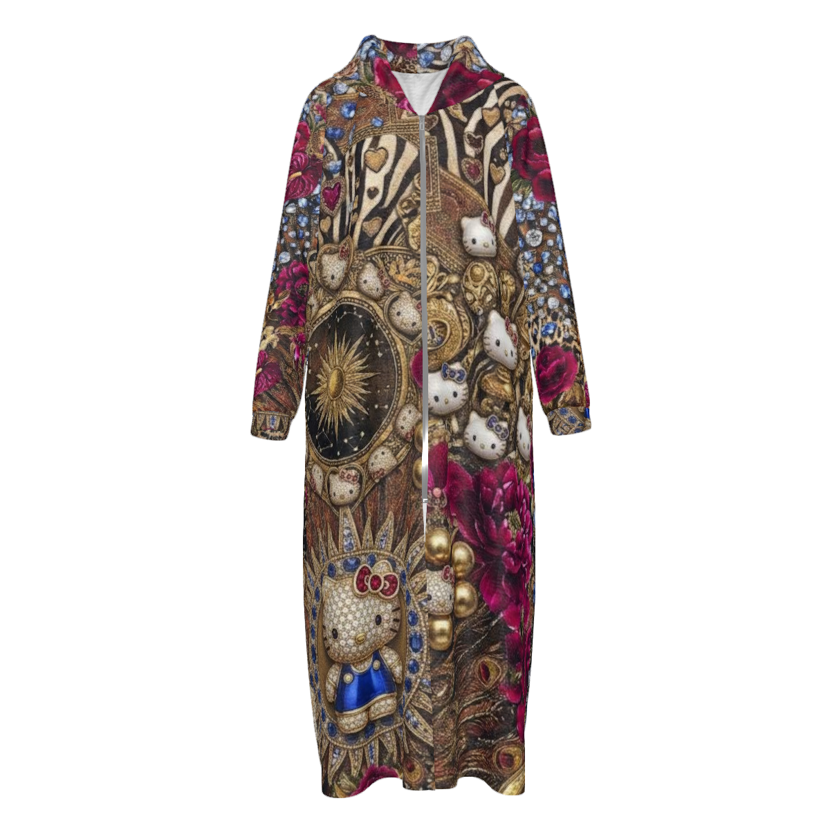 Custom Women's Velvet Zipper Maxi Dress with pockets