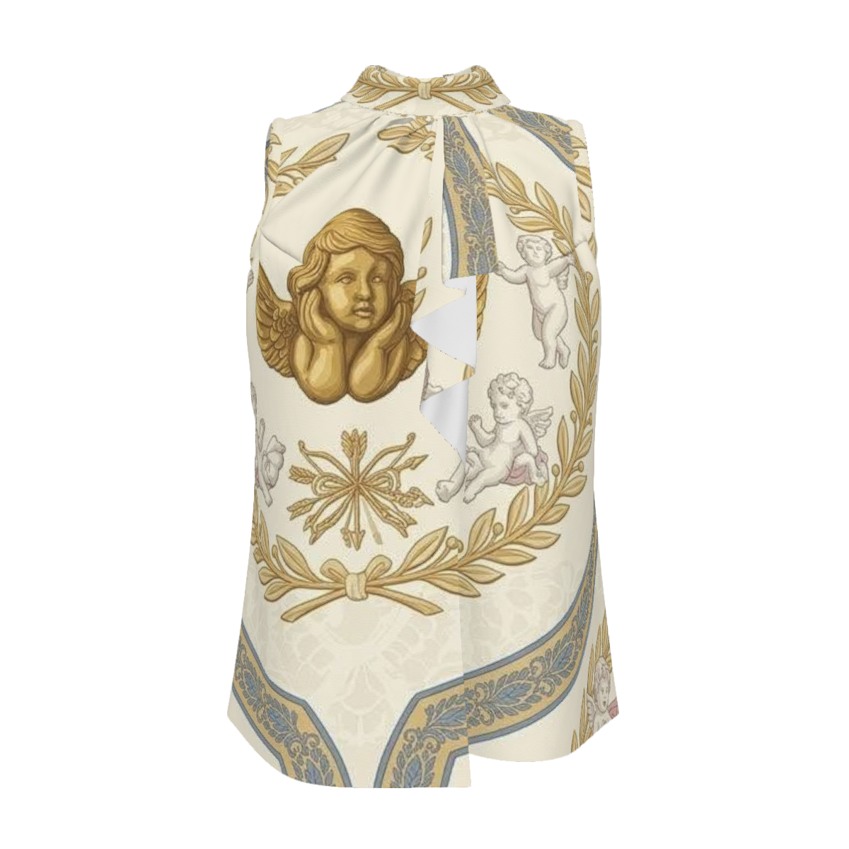 All Over Print Women's Lapel Sleeveless Ruffle Tie Tank Top