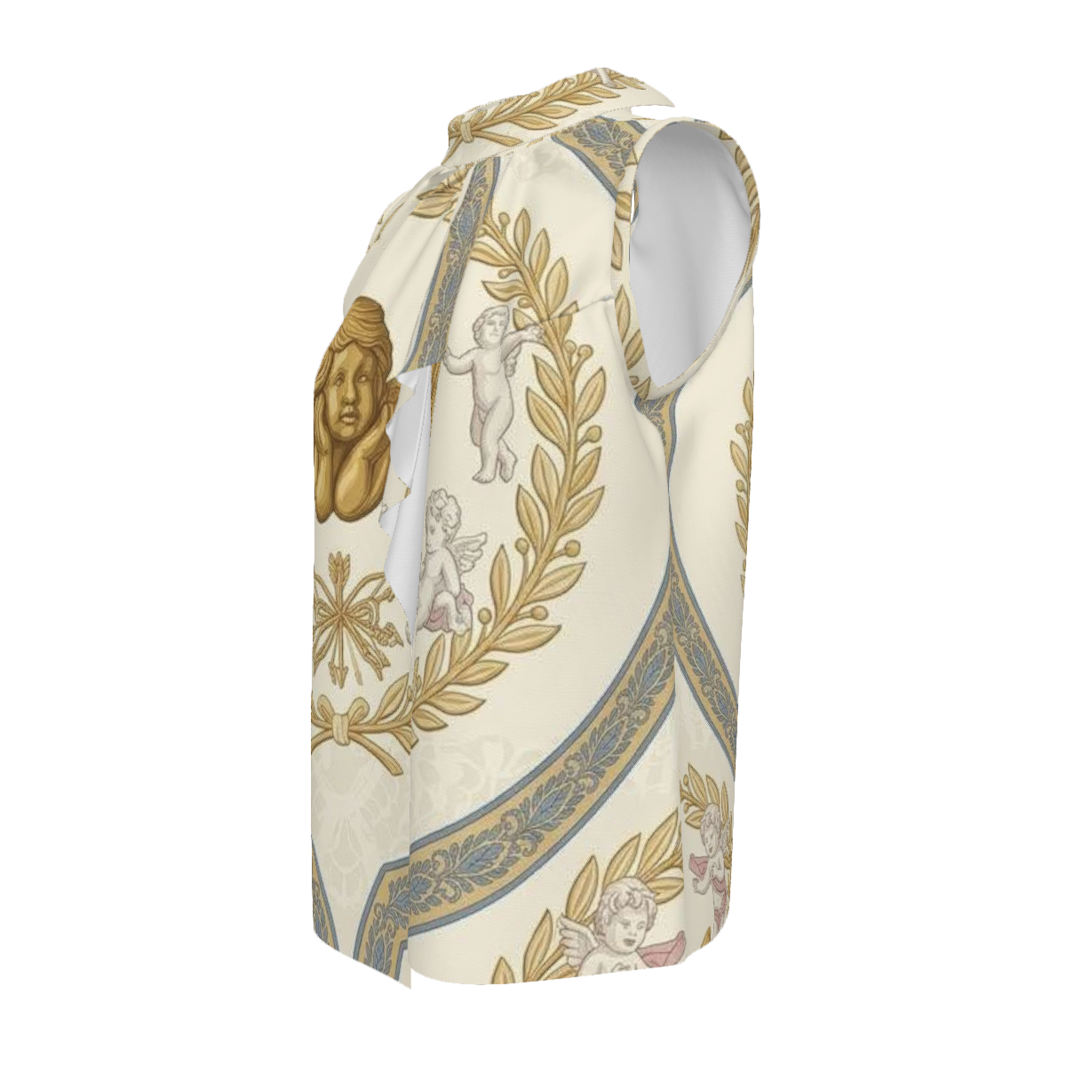 All Over Print Women's Lapel Sleeveless Ruffle Tie Tank Top