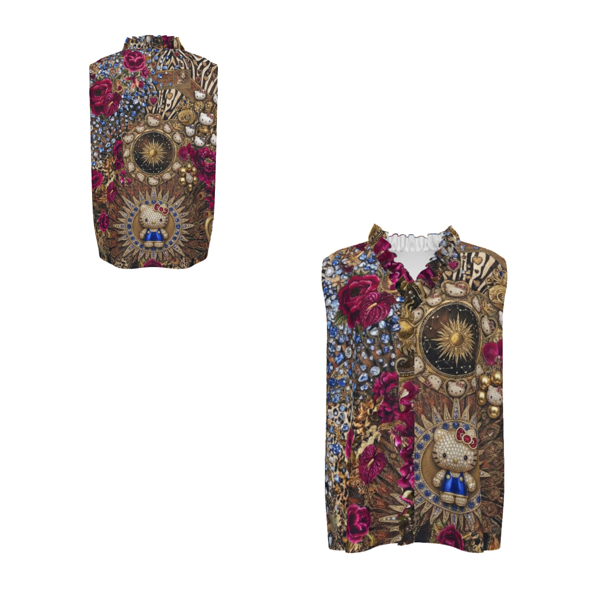 All Over Print Women's V-neck Sleeveless Ruched Tank Top