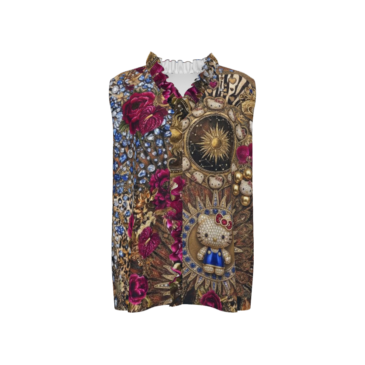 All Over Print Women's V-neck Sleeveless Ruched Tank Top