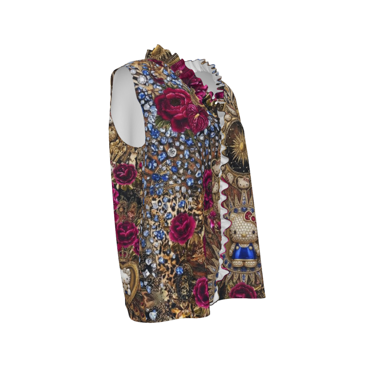 All Over Print Women's V-neck Sleeveless Ruched Tank Top