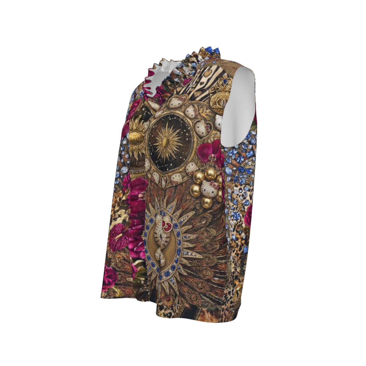 All Over Print Women's V-neck Sleeveless Ruched Tank Top