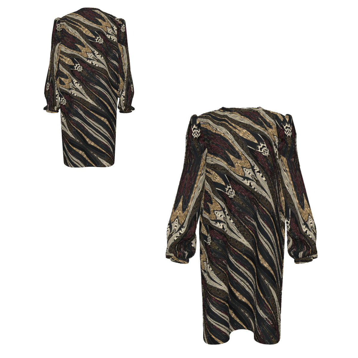 Custom Women's Crew Neck Bubble Sleeve Long Sleeve Dress