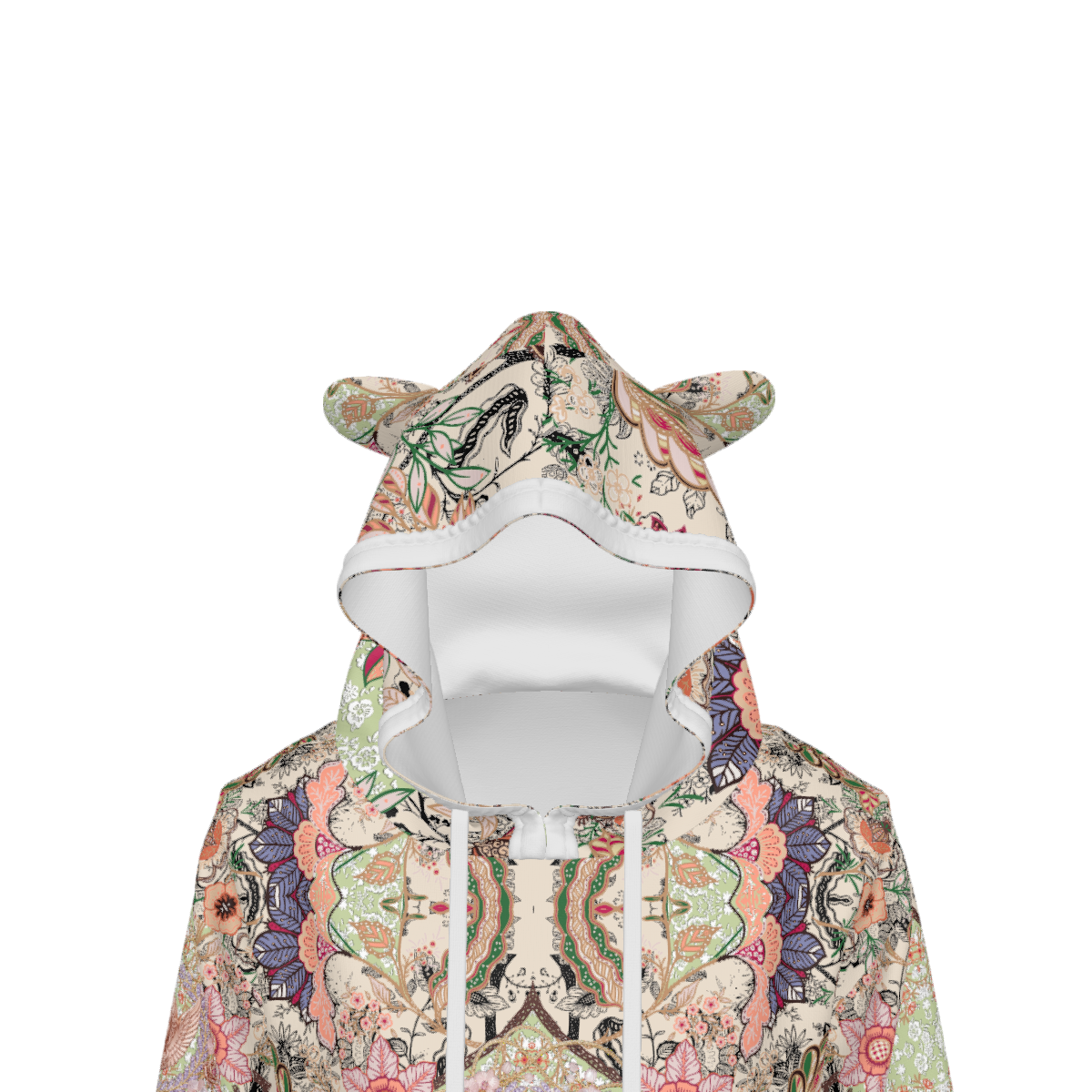Custom Women's Cat Ear Cropped Hoodie with Drawstring and Cuffs