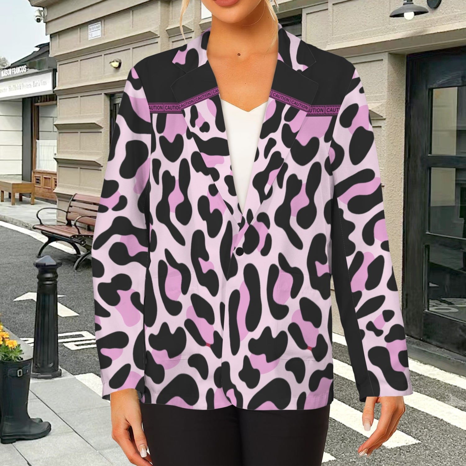 Leopard Jacket Black Pink Caution