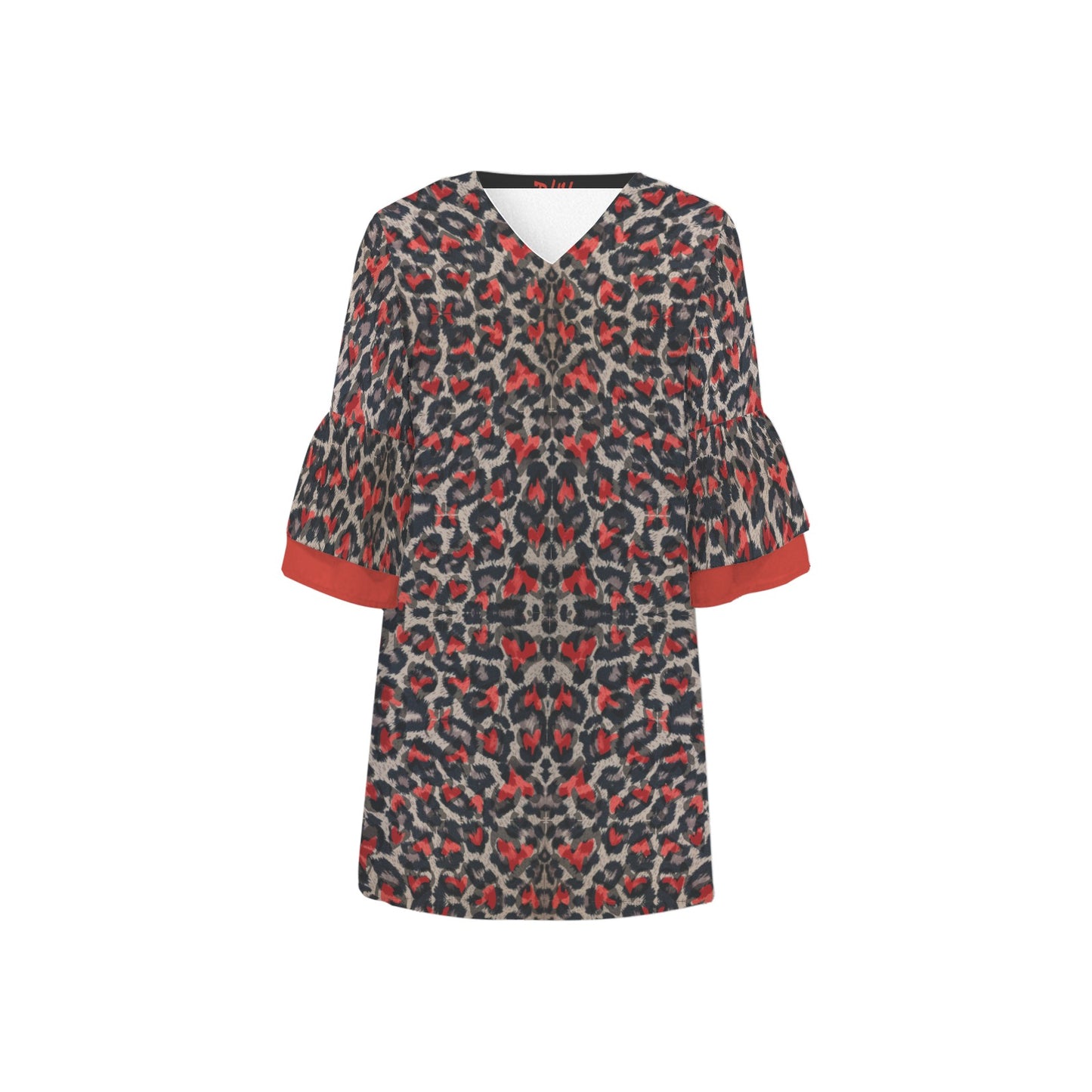 leopard beige 3/4 Sleeve Dress writings