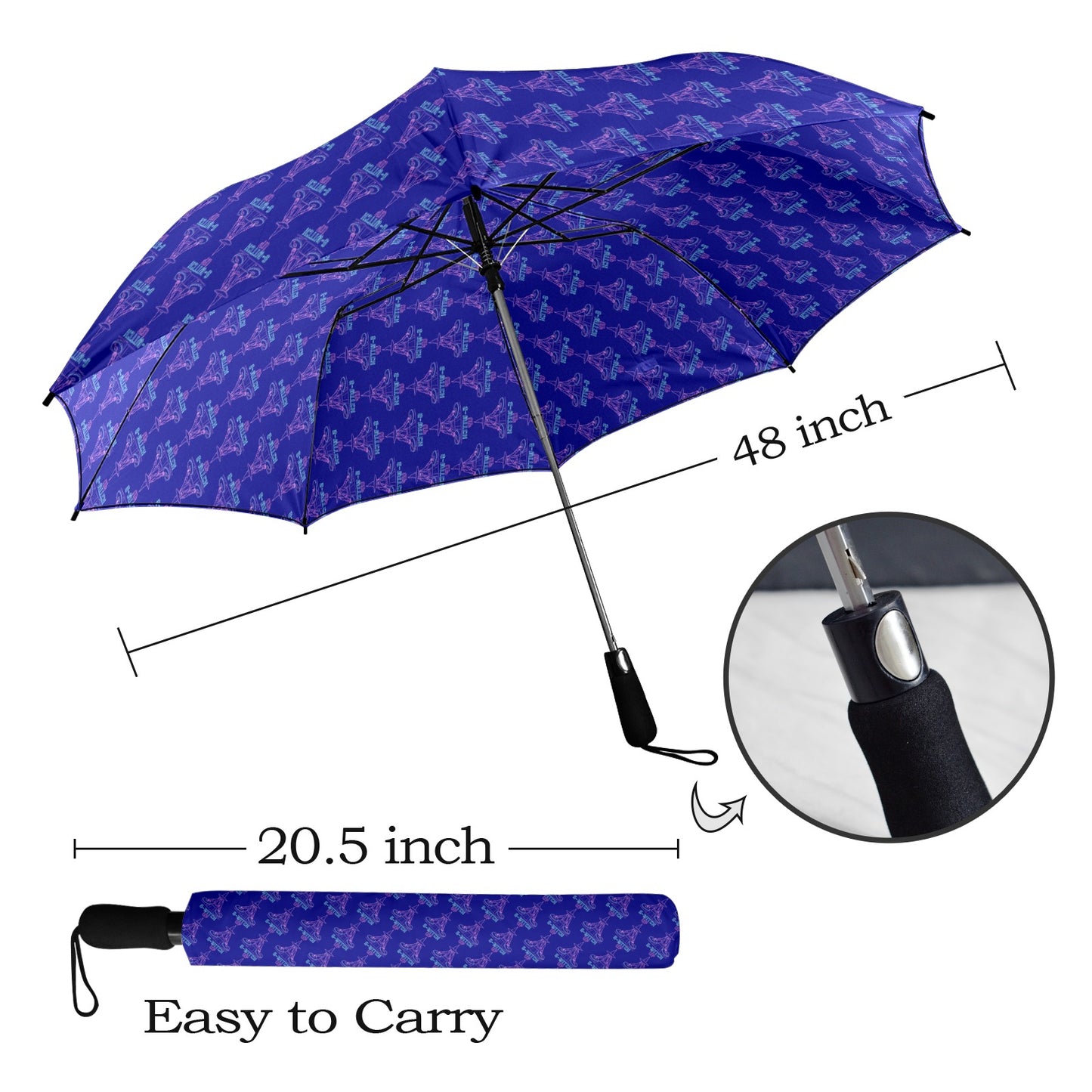 S-WITCH UP Neon Logo Semi Automatic Folding Umbrella Blue