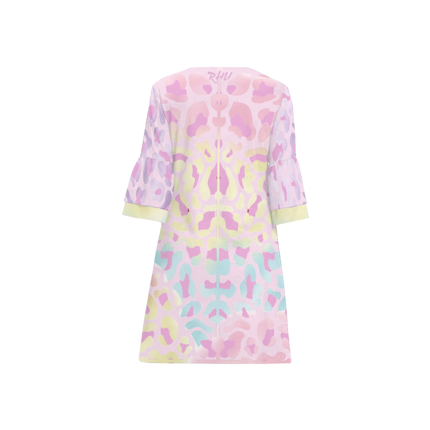 Leopard Yellow Pink Aziel 3/4 Sleeve Dress