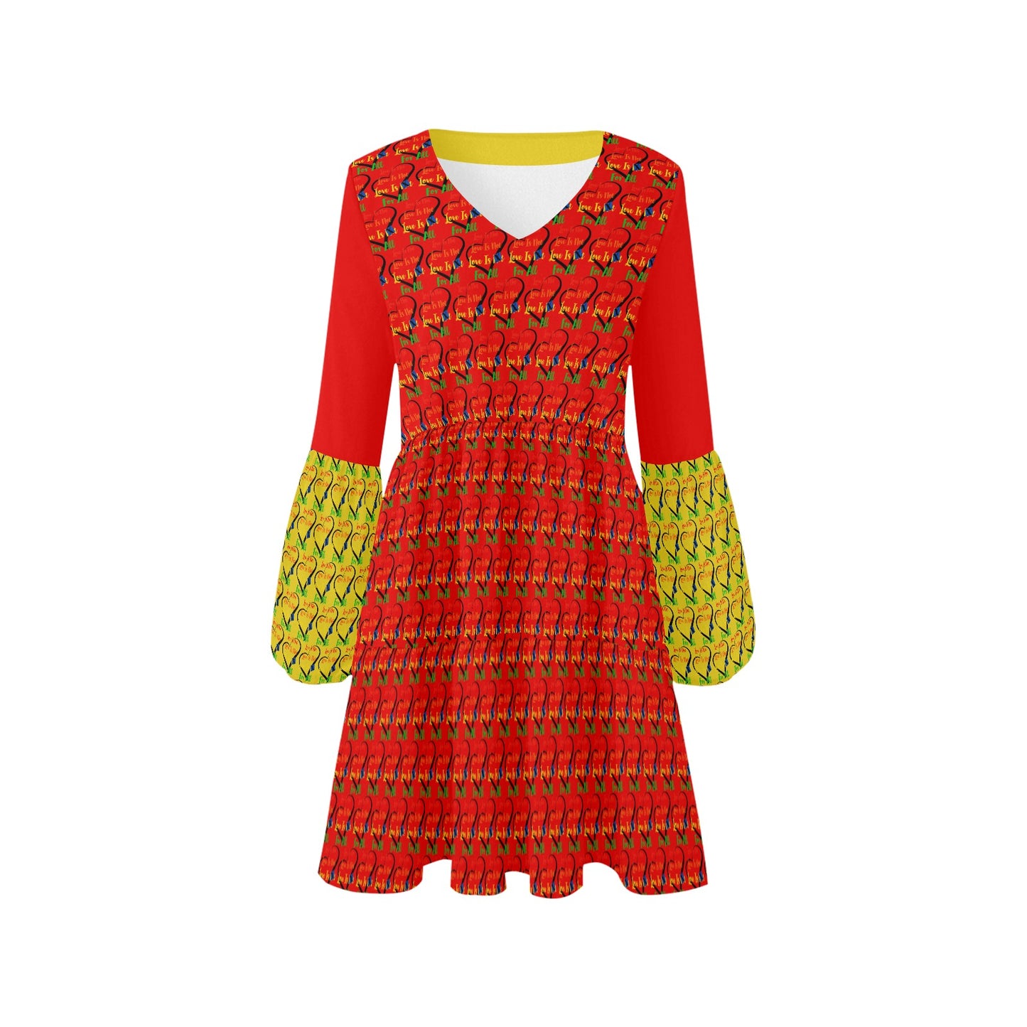 LINFA Boho Dress Little Hearts Yellow Red