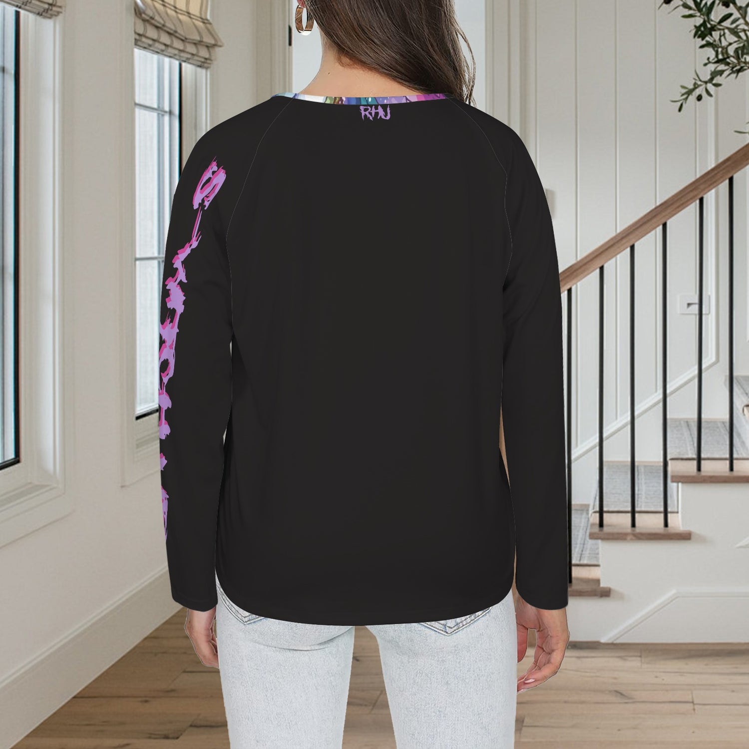LINFA Little Hearts Long Sleeve Shirt Button Black