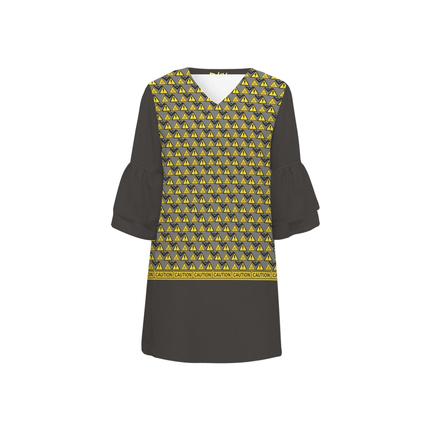 Caution 3/4 Sleeve Dress  Grey Black