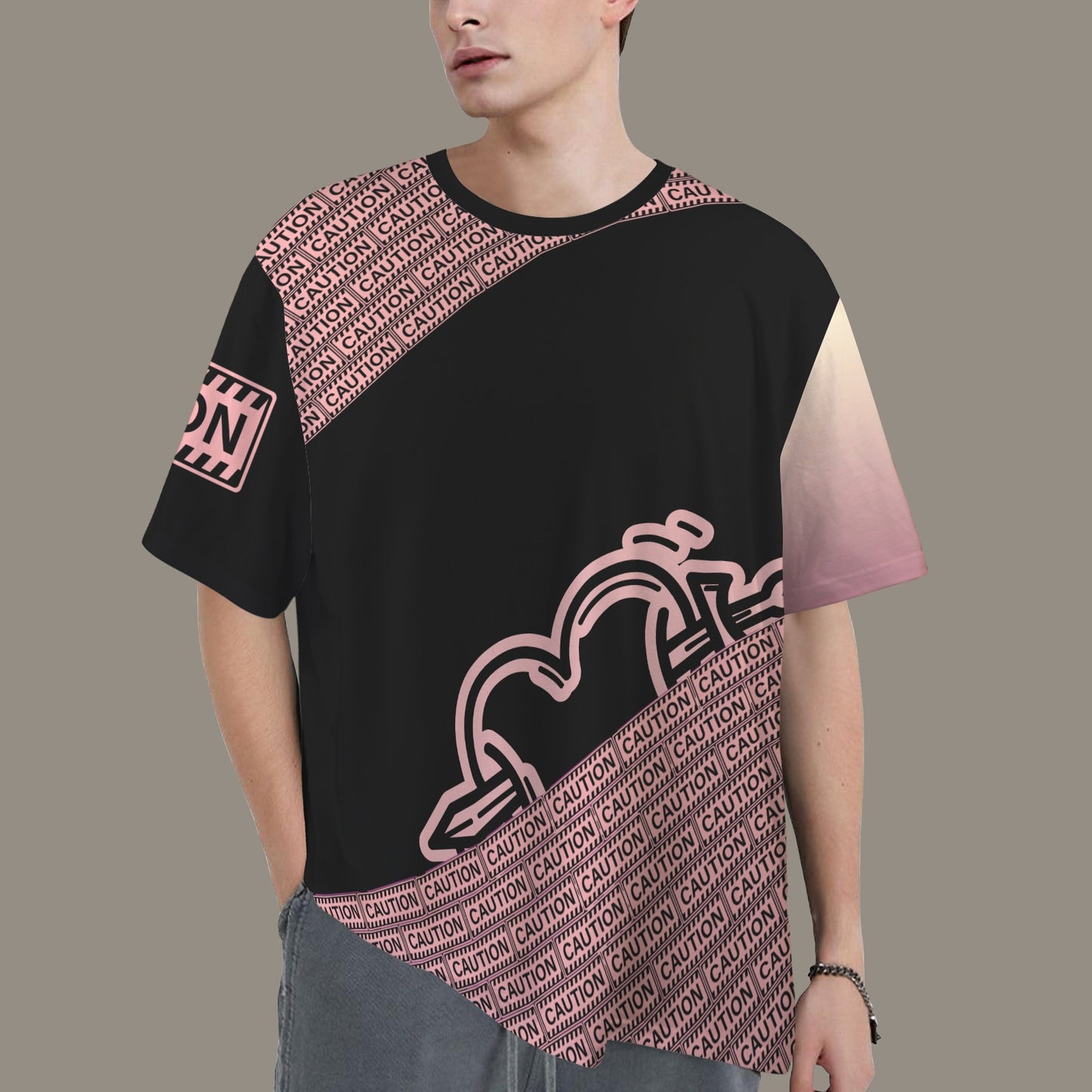 CAUTION T-Shirt gradient heart sword