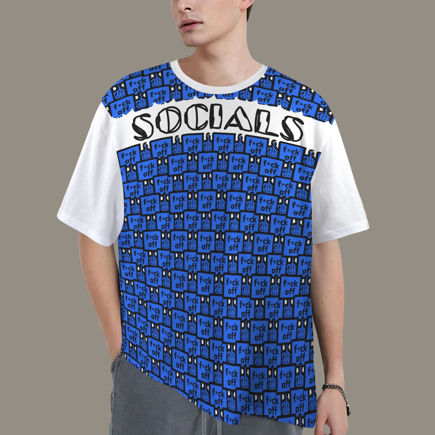 FUCK OFF SOCIALS BLUE WHITE T-SHIRT